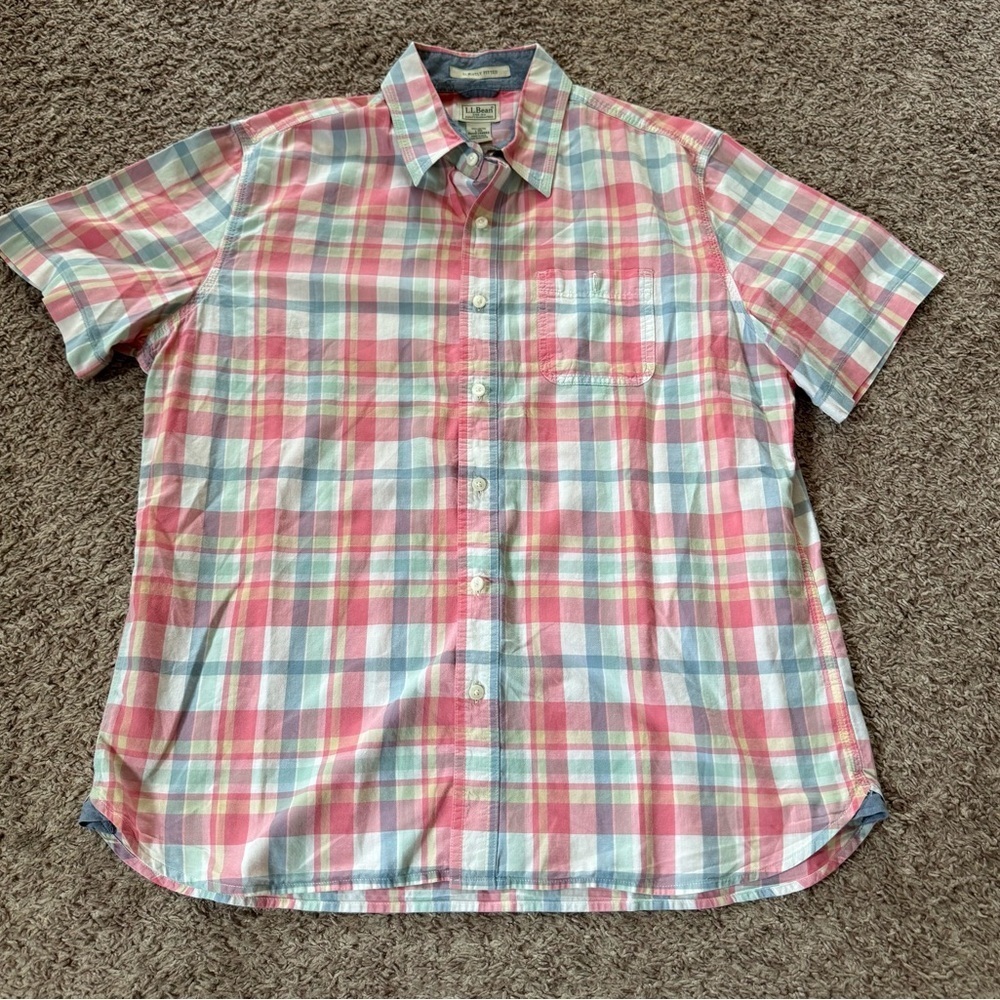 LL Bean Slightly Fitted Plaid Button Up Shirt Men Size Large EUC